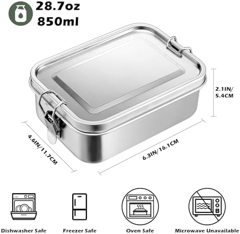 Leonyo 18/10 Stainless Steel 28oz Metal Lunch Bento Box with Divider