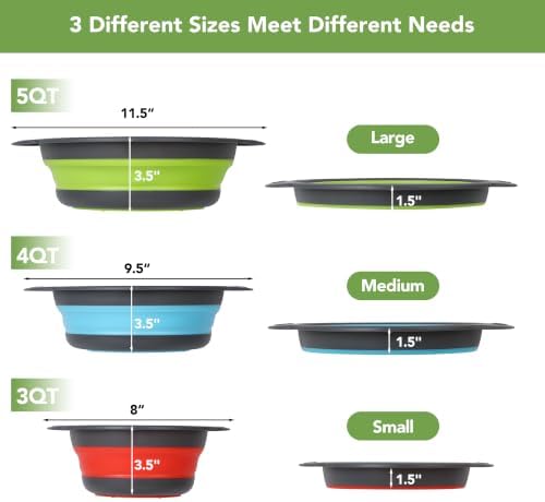 3-Pack Collapsible Colander for Kitchen with Self-Draining Base