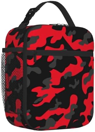 Red and Black Camo Insulated Lunch Bag