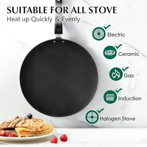 ZJchao 12 Inch Crepe Pan, Nonstick Granite Coating Tawa Round Pancake