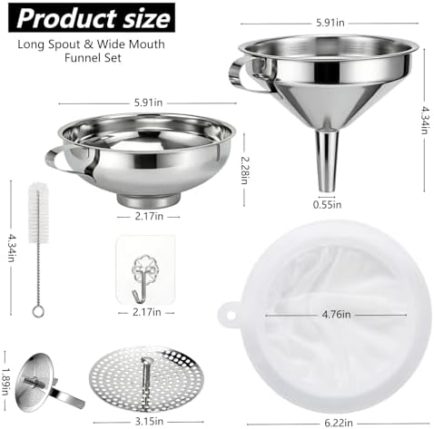 Stainless Steel Canning Funnel Set 2 Pack for Kitchen Use (Large Set)