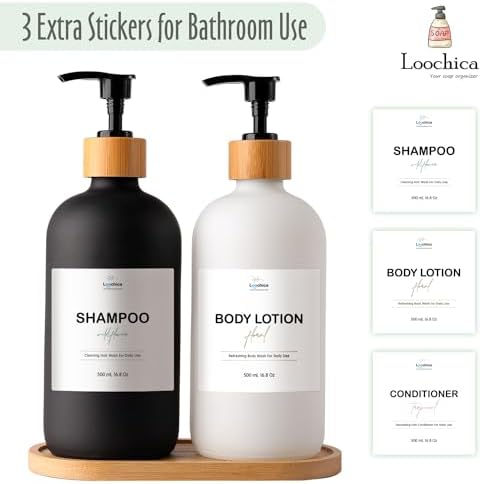 LOOCHICA 2 Pack Glass Soap Dispenser Set with Tray, Hand and Dish