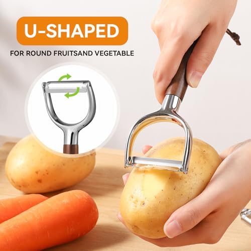 Vegetable Peeler Set, 2-Pack, Walnut Wood Handles, Straight & Y