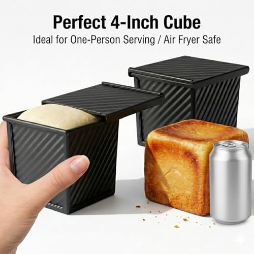 Mini Pullman Loaf Pan with Lid, 2-Pack 4 Inch Pan, Black