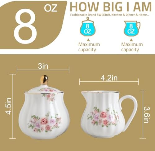 Sweejar Royal Ceramic Sugar and Creamer Set Cream Pitcher, Sugar Bowl