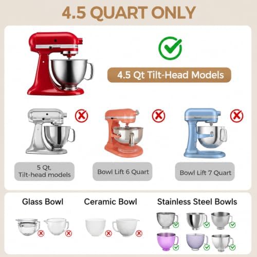 Forenee 3Pack Collapsible Silicone Bowl Liners for KitchenAid 4.5 Qt