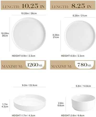 MALACASA 24 Pieces Porcelain Dinnerware Set, Modern White Dish Set for 6, Premium Serving Plates and Bowls Sets, Chip and Scratch Resistant Dishware Sets Kitchen Dishes Dining Ware Set, Series LEAH