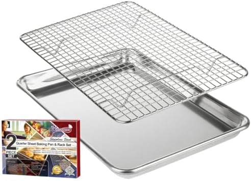 KITCHENATICS Small Baking Pan with Wire Rack Even Heat Cooking Combo