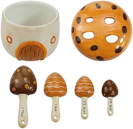 Sizikato 4pcs Porcelain Measuring Spoons with Base, Cartoon Mushroom