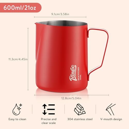 Bincoo Professional 20oz Milk Frothing Pitcher for Latte Art, 304