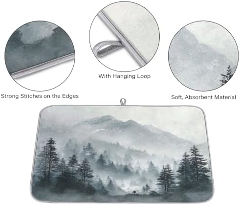 Dish Drying Mats for Kitchen Counter Misty Forest Mountain Landscape