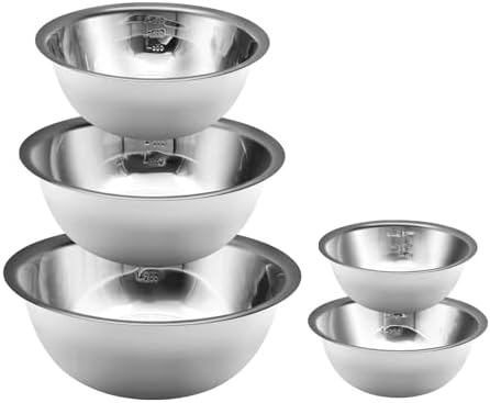 5 Piece Stainless Steel Mixing Bowl Set With Measurement Markers