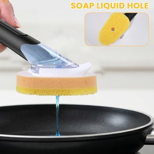 RIMAY Soap Dispensing Dish Brush Set, 10 Sponge Refills