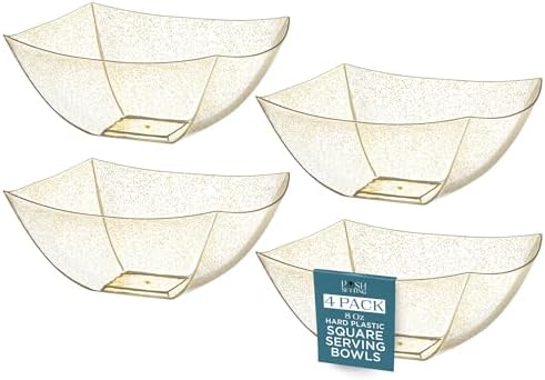 4 Pack Disposable Gold Plastic Serving Bowls Square Party Candy Use