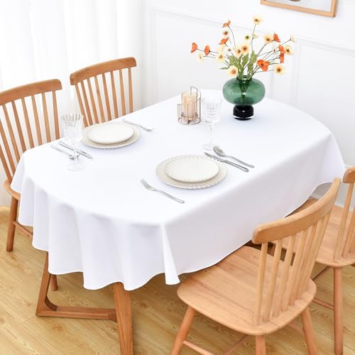 NEWISHER White Oval Tablecloth 60 x 120 inch, Washable Table Cloth