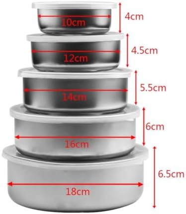Stainless Steel Mixing Bowl Set with 5 Lids, Nesting Set