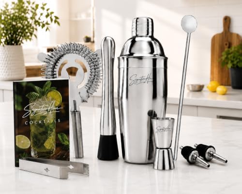 Cocktail Shaker Set – SignatureHour 24 oz Stainless Steel 9-Piece