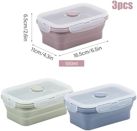 Silicone Food Containers, 3-Pack 550ml Collapsible Food Storage