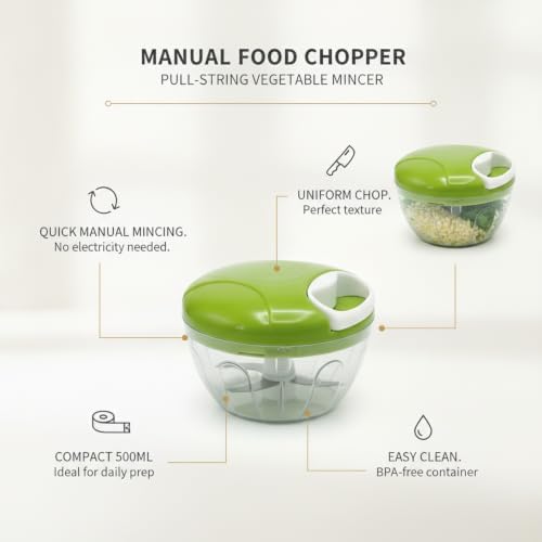 Compact Cylindrical Manual Food Chopper with Pull-String Mechanism