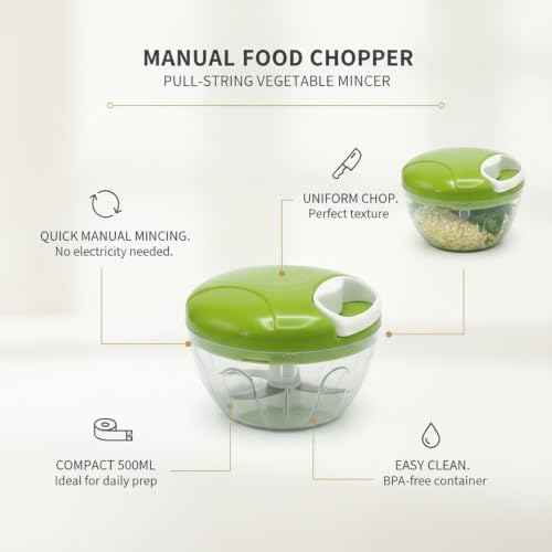 1-Pack Manual Food Chopper with Pull-String Mechanism, 500ml PC