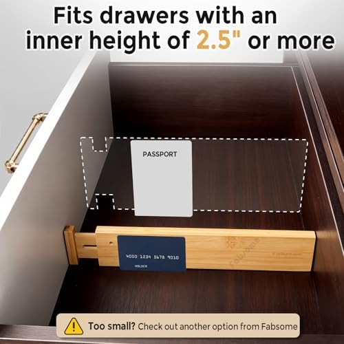 Fabsome Drawer Divider 6 Pack, Bamboo Kitchen Dividers Organizers