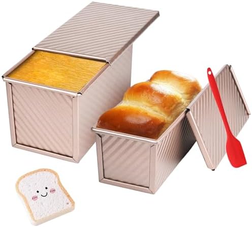 2 Pack Pullman Loaf Pan with Lid, 1 lb/0.5 lb Dough Capacity for
