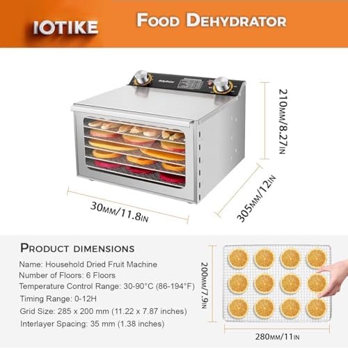 Stainless Steel 6-Layer Food Dehydrator, 12-Hour Timer