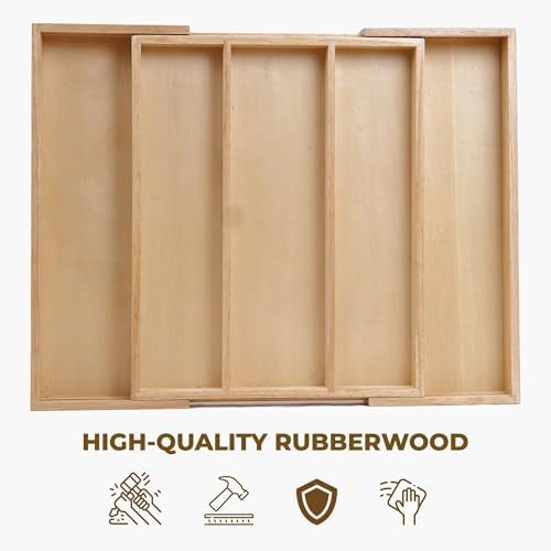 Utensils Organizer Rubberwood, Expandable Silverware Drawer Organizer