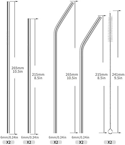 8 Pack Reusable Metal Straws Long Stainless Steel Straws Drinking