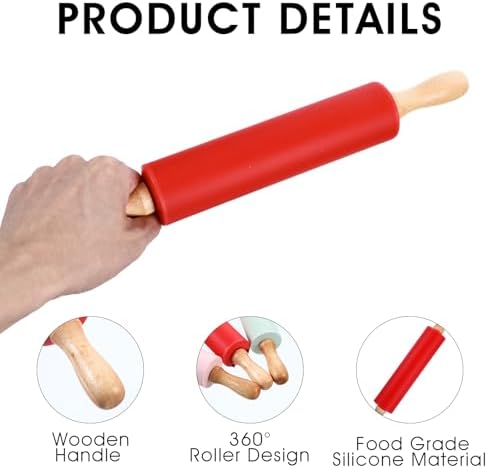 6 Pack Small Rolling Pins for Kids, Silicone Rolling Pin with Wooden