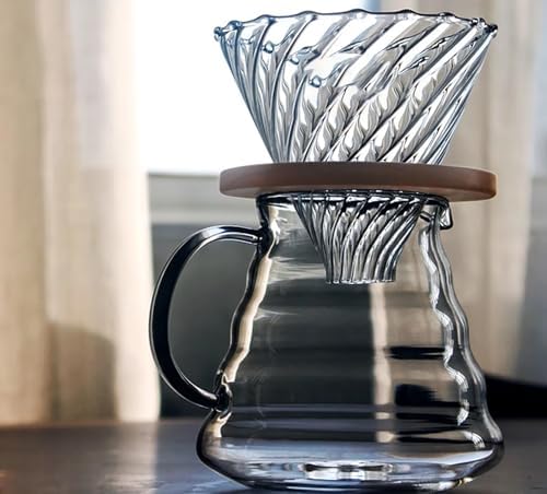 Glass Graduated Pour Over Coffee Maker Set with Wooden Stand - 580cc