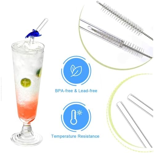 Reusable Glass Straws with 2 Cleaning Brushes, Shatter Resistant