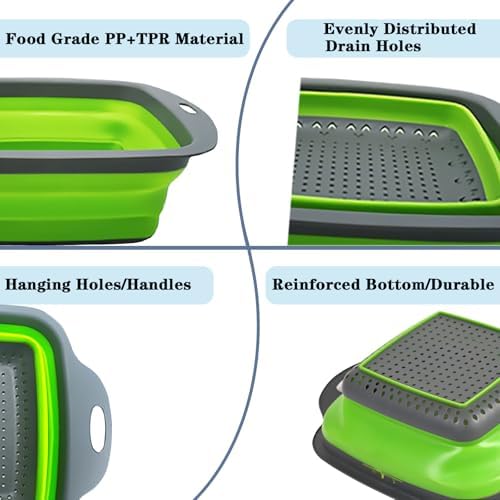 Square Collapsible Colander Set,Save Storage Space Collapsible