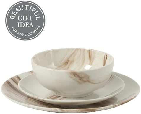 Gibson Home Cloudlight 12 Piece Plates and Bowls Dishes Brown and