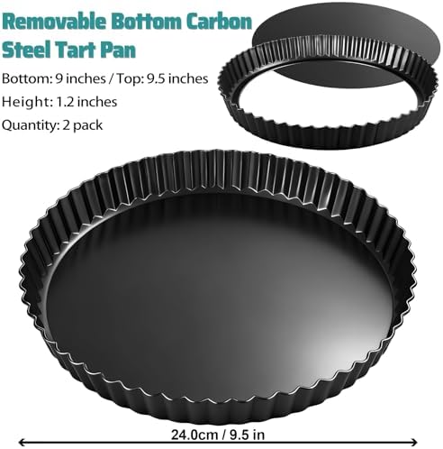 2 Pack Tart Pan, 9 Inch Tart Pan with Removable Bottom, Quiche Pie Pan