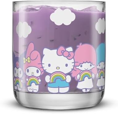 JoyJolt Hello Kitty & Friends Rainbow Short Drinking Glasses, Lowball