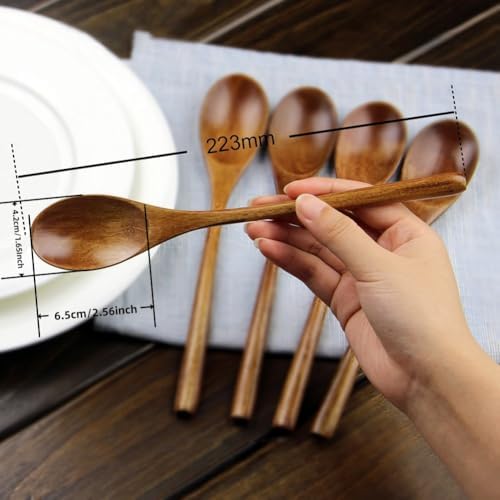 AOOSY 9 In Wooden Spoons for Eating, 6Pcs Japanese Natural Soup Spoons