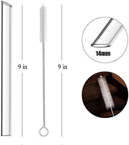 ALINK Reusable Glass Boba Straws, 14mm Extra Wide Clear Smoothie