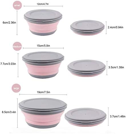 3Pcs Collapsible Silicone Food Storage Bowls with Leak Proof Lid