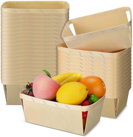 Bokon 30 Pcs Wood Berry Baskets 2 Quart, Vented Fruit Picking