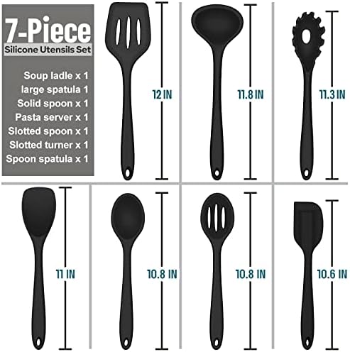 E-far Black Silicone Cooking Utensils Set, 7PCS Nonstick Kitchen