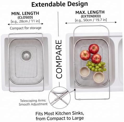 Over the Sink Strainer, Expandable Stainless Steel Basket Mesh