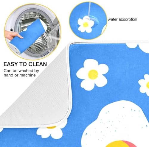OTVEE Blue Breakfast Art Dish Drying Mat for Kitchen Counter Absorbent