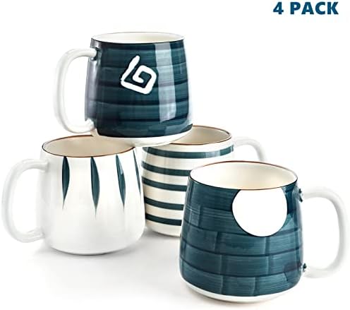 DEAYOU Set of 4 Porcelain Coffee Mugs, 17 Oz Ceramic Coffee Cups with
