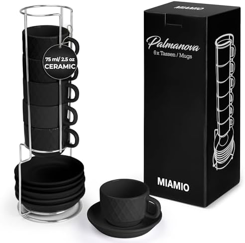 MIAMIO - Espresso Cups 6-Pack (2.5 oz) - Palmanova Collection (Black)