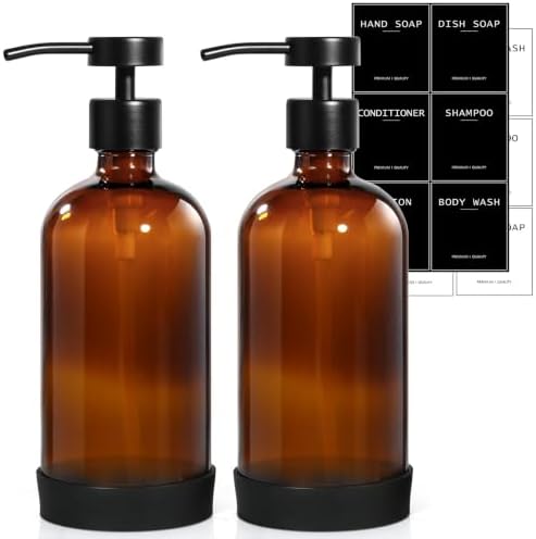 RYTOXILO Hand Soap Dispensers, 2 Pack, Amber Glass