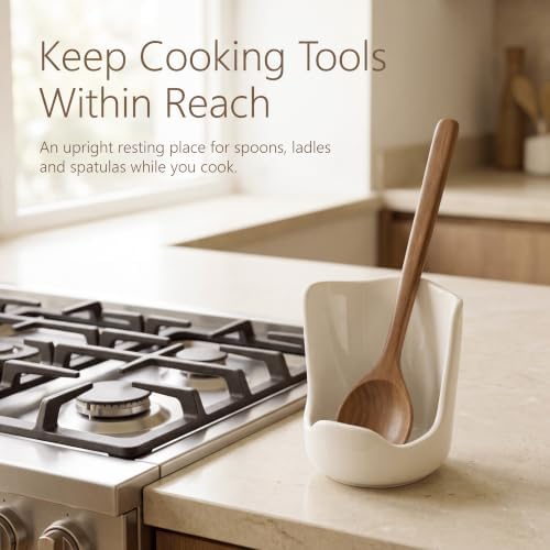 Upright Ceramic Spoon Rest, White Kitchen Cooking Spoon Holder