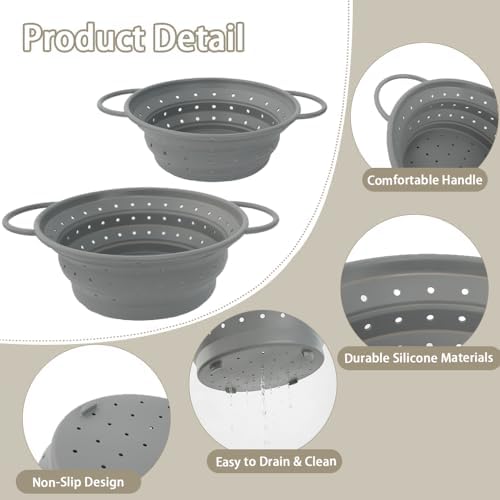 CEYAZYE Collapsible Colander Set of 3, Silicone Space-Saving Foldable