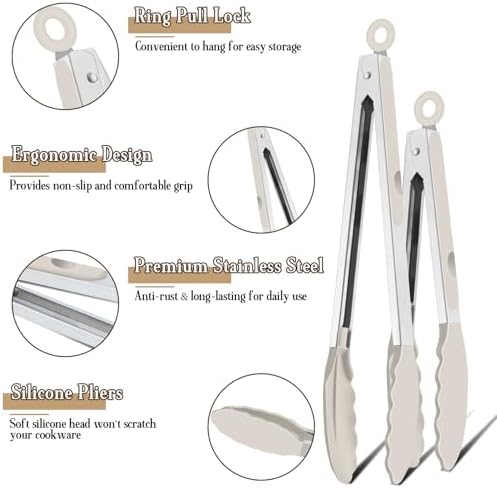 TeamFar Kitchen Tongs, 9" and 12", Stainless Steel