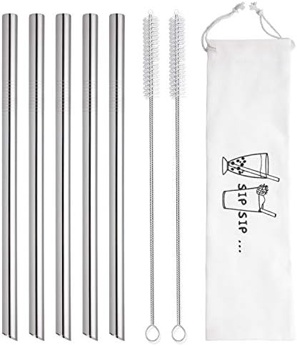 [Angled Tips] 5 Pcs 10" Reusable Bubble Tea Straws & Smoothie Straws